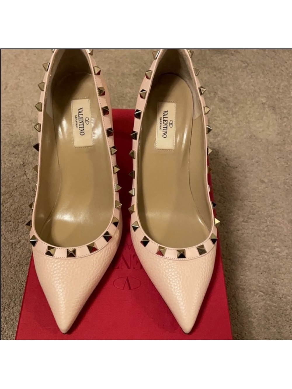 Valentino Pink Rockstud Pointed Toe Pumps